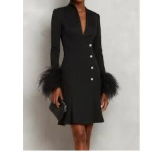 Fehuate Elegant Black Blazer Feather Cuff Dress